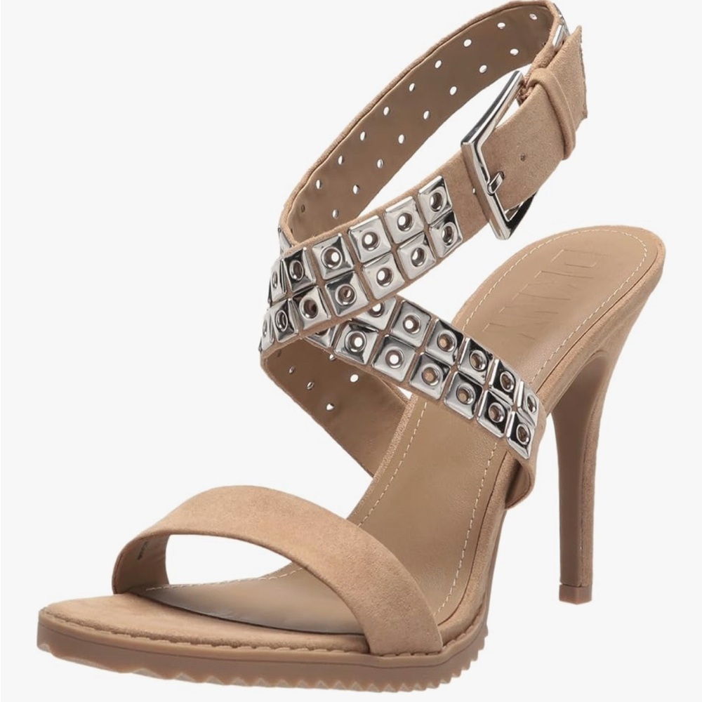 DKNY Studded Suede Stiletto Sandals – Nude Beige – New in Box